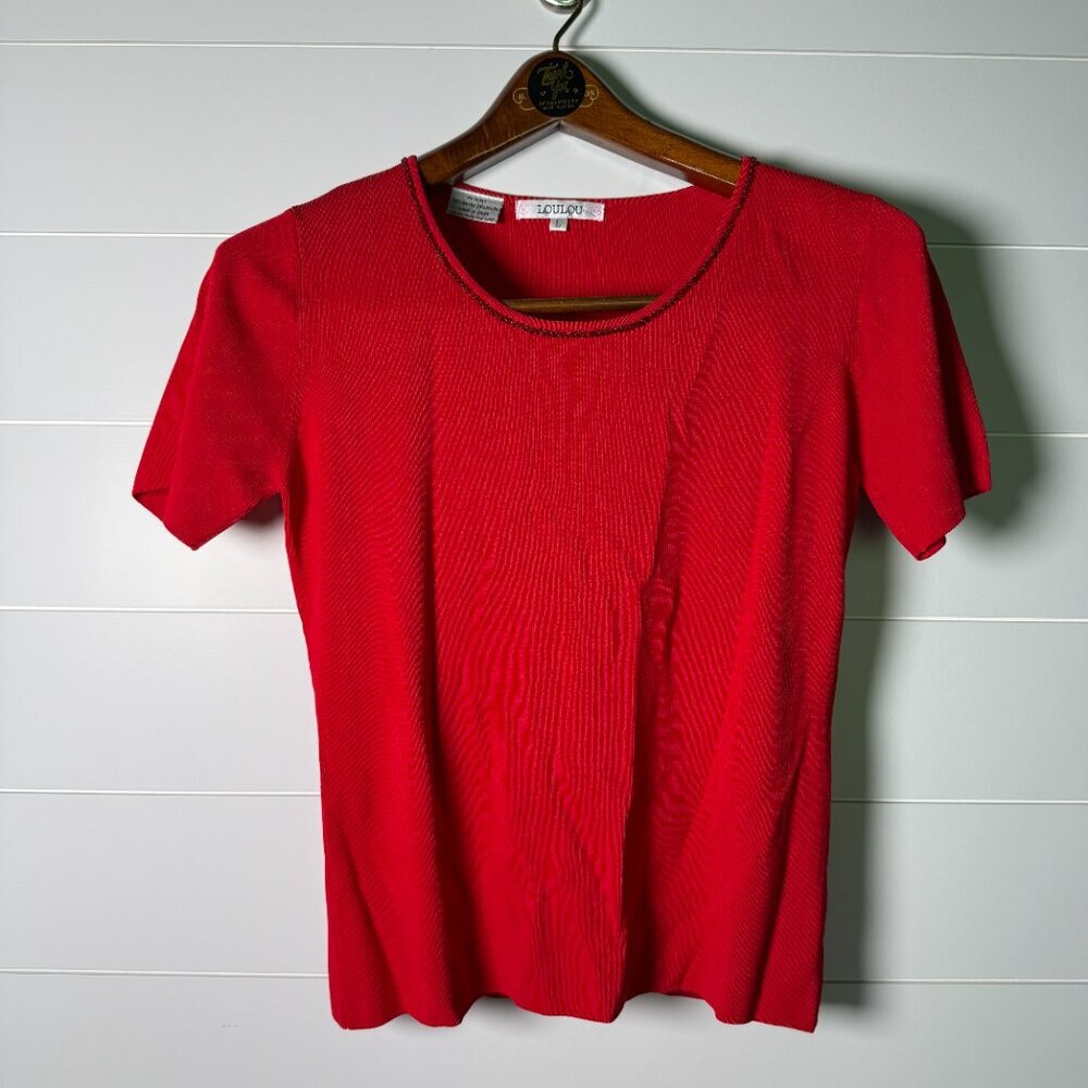 Loulou Xl Red Hand Beaded Embellished Short Sleeve Shirt